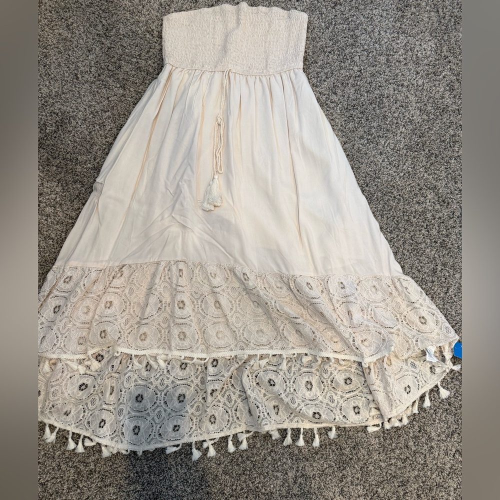 Sand Smocked Tassel Tie Tube Dress